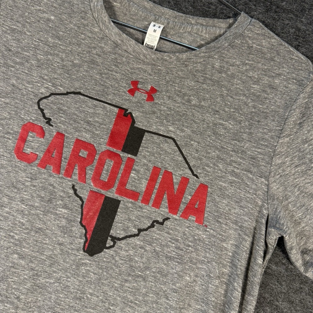 Under Armour Heat Gear Mens Carolina Stretch Grey Active Shirt Short Sleeve L